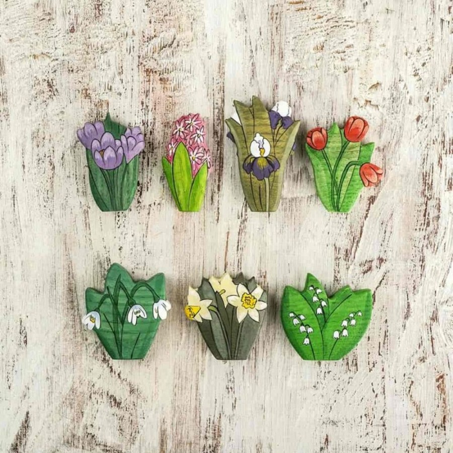 Toy Animals And Creatures Wooden Caterpillar | Spring Wooden Flower Set 7 Pcs