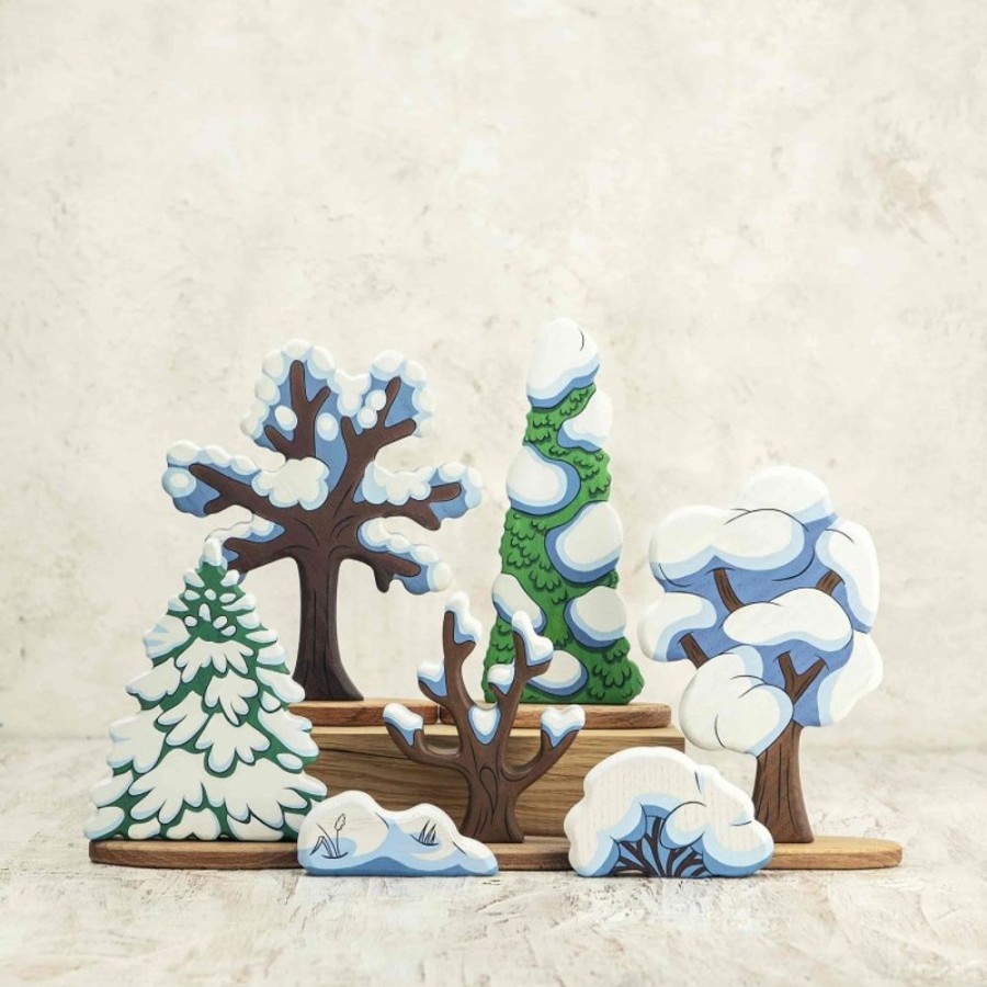 Tree Toys Wooden Caterpillar | Enchanted Wooden Winter Tree Toy With Whimsical Snow-Handcrafted Seasonal Decor-Imaginative Play & Eco-Friendly Gift