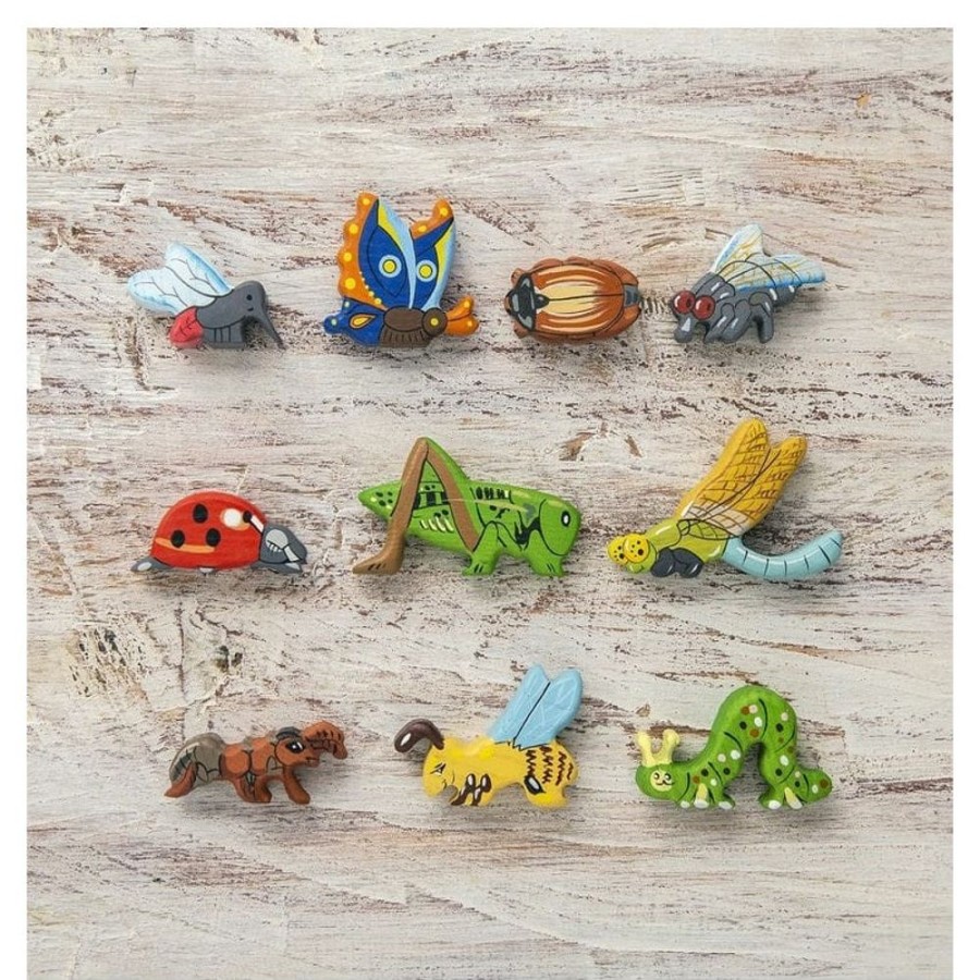 Toy Animals And Creatures Wooden Caterpillar | Wooden Insect Figurines Set Of 10-Bee, Ladybug, Caterpillar, And More-Perfect For Spring Learning With Kids