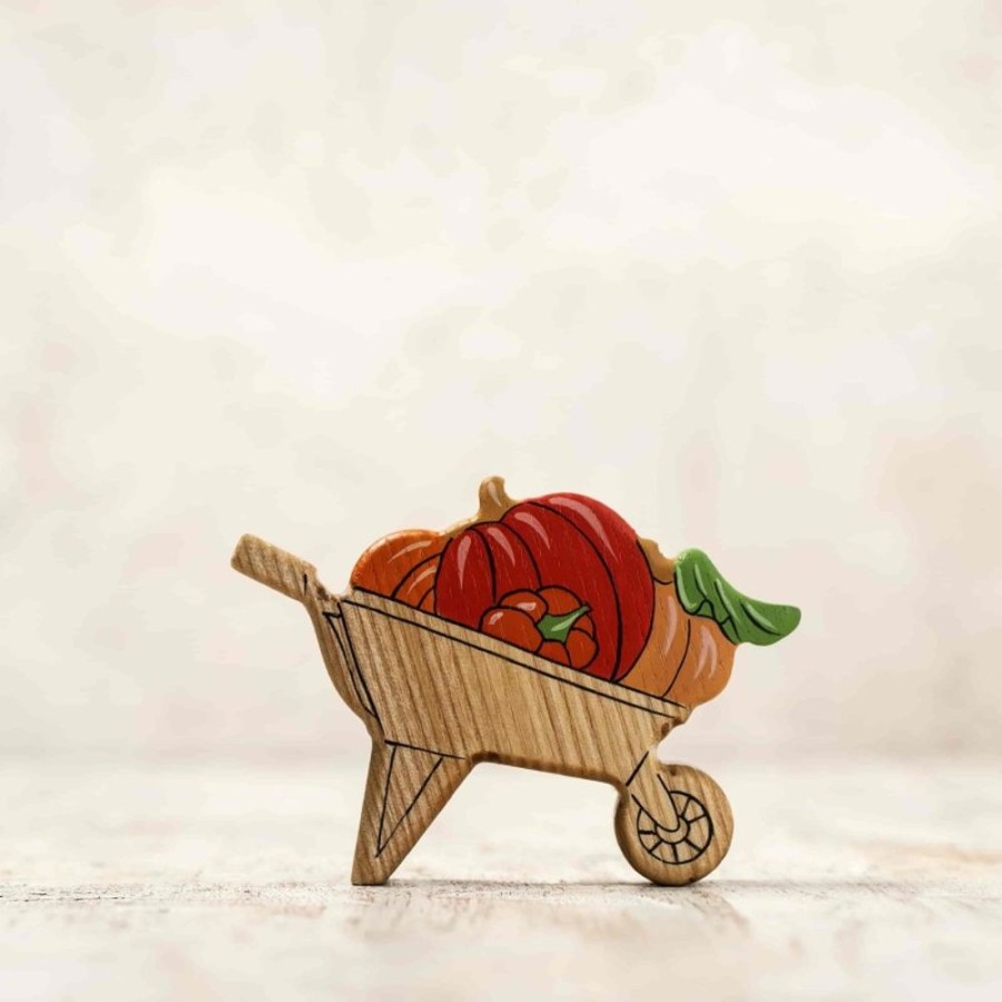 Toy Animals And Creatures Wooden Caterpillar | Wooden Wheelbarrow Toy With Pumpkins Autumn Decor