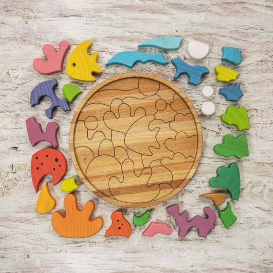 Toy Animals And Creatures Wooden Caterpillar | Kids Wooden Sea Puzzle-25 Piece Ocean Life Educational Toy With Corals And Fish-28Cm Diameter-Perfect Baby Shower Gift