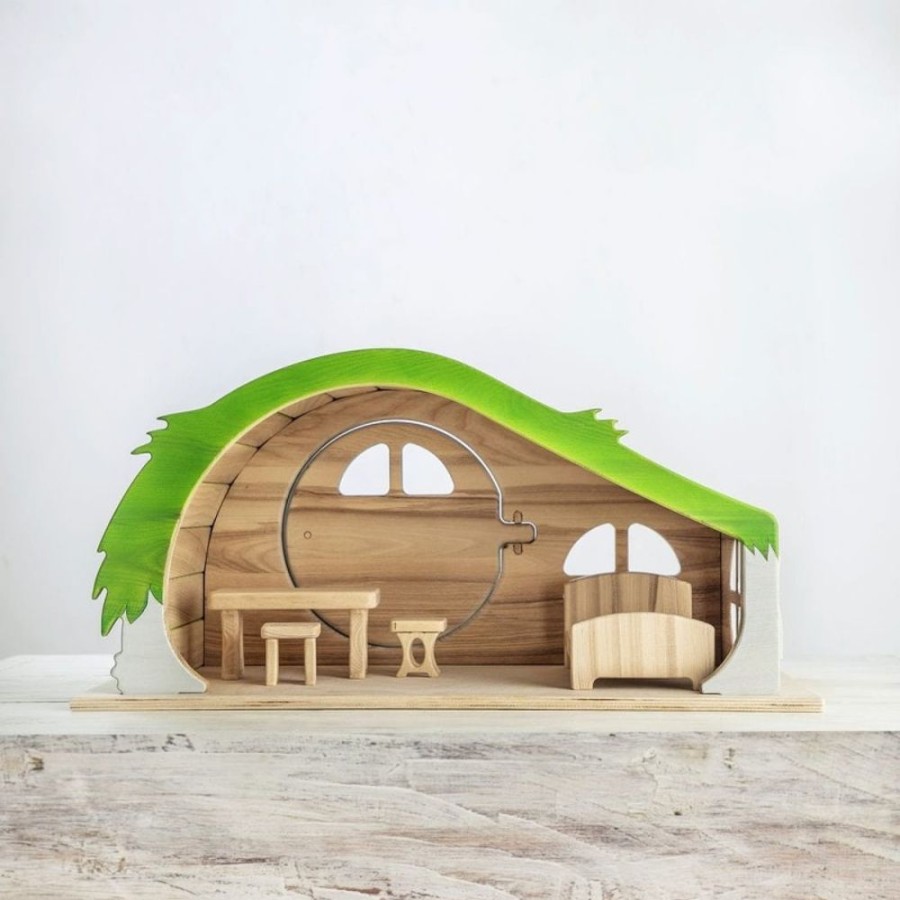 Toy Animals And Creatures Wooden Caterpillar | Wooden Hobbit House Furnished