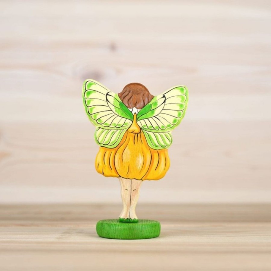 Toy Animals And Creatures Wooden Caterpillar | Wooden Yellow Fairy Figurine