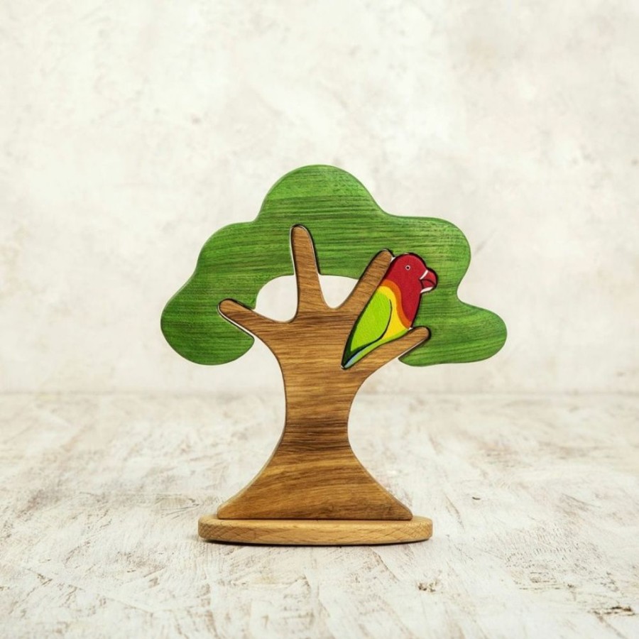 Tree Toys Wooden Caterpillar | Wooden Tree With A Parrot