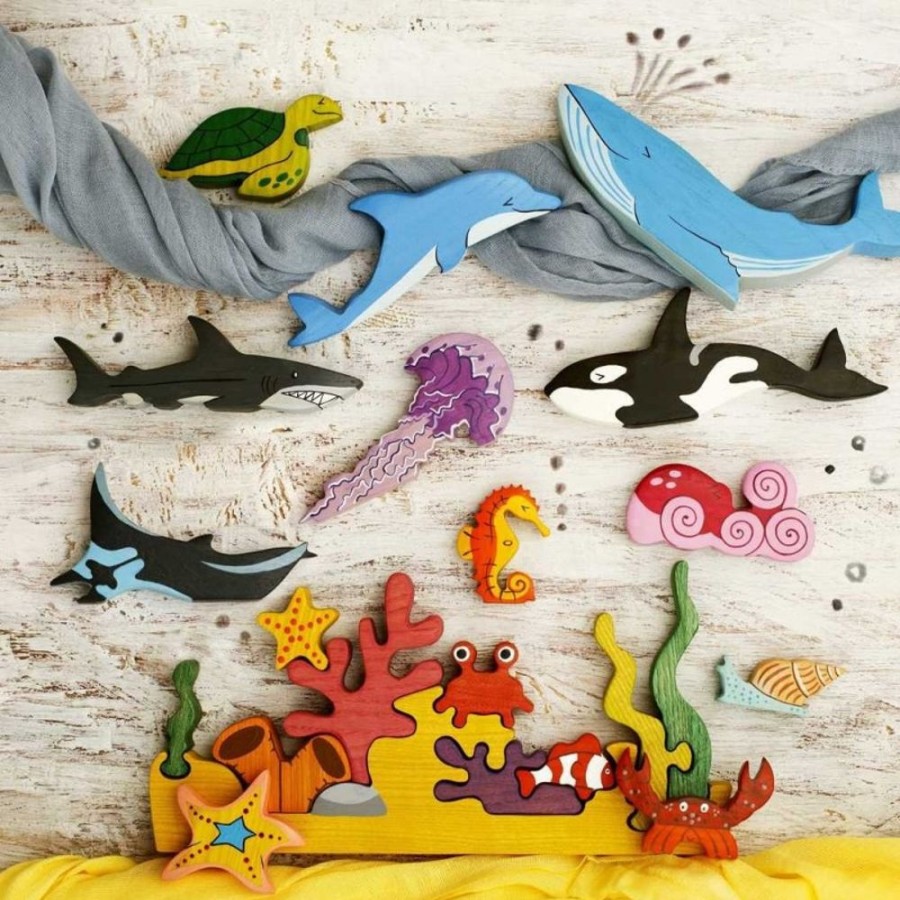 Toy Animals And Creatures Wooden Caterpillar | Wooden Big Sea Animals Toy Set