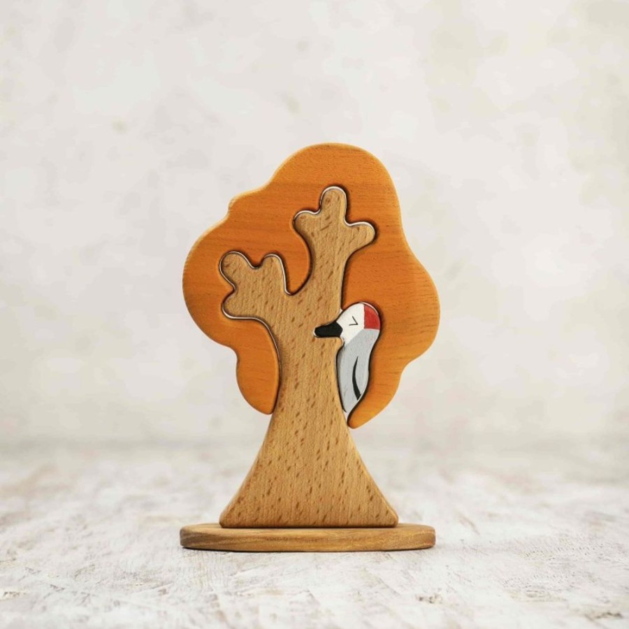 Tree Toys Wooden Caterpillar | Wooden Fall Tree With Woodpecker Toy-A Whimsical, Educational Play Experience That Captures Autumn'S Beauty