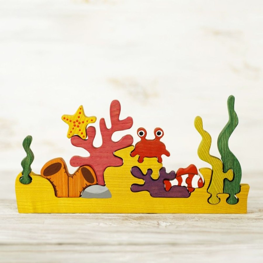 Learning Toys Wooden Caterpillar | Wooden Coral Reef Puzzle Toy