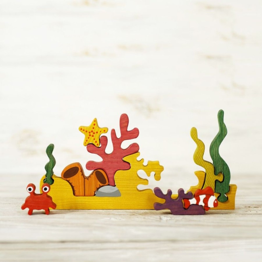 Learning Toys Wooden Caterpillar | Wooden Coral Reef Puzzle Toy