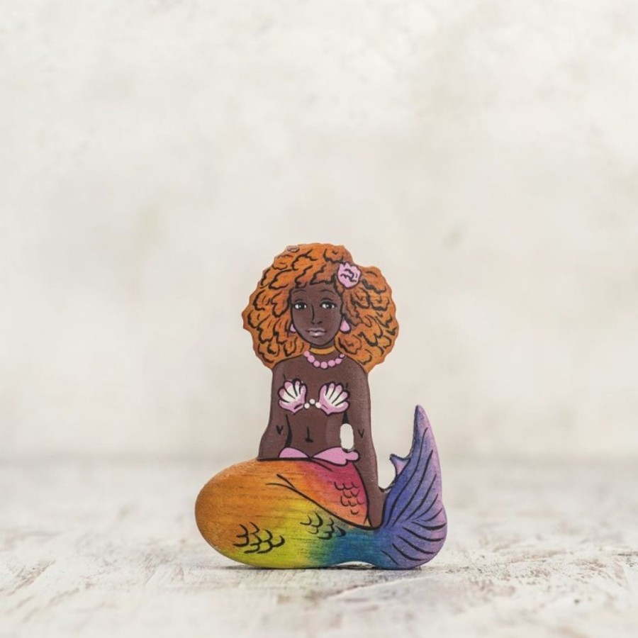 Toy Animals And Creatures Wooden Caterpillar | Wooden Mermaid Afro Rainbow Tail