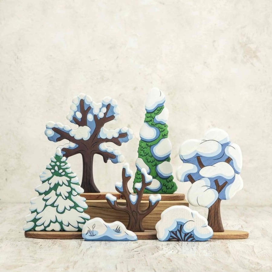 Tree Toys Wooden Caterpillar | Charming Handcrafted Wooden Snowy Fir Tree-Winter Wonderland Play & Decor-Sustainable Holiday Ornament