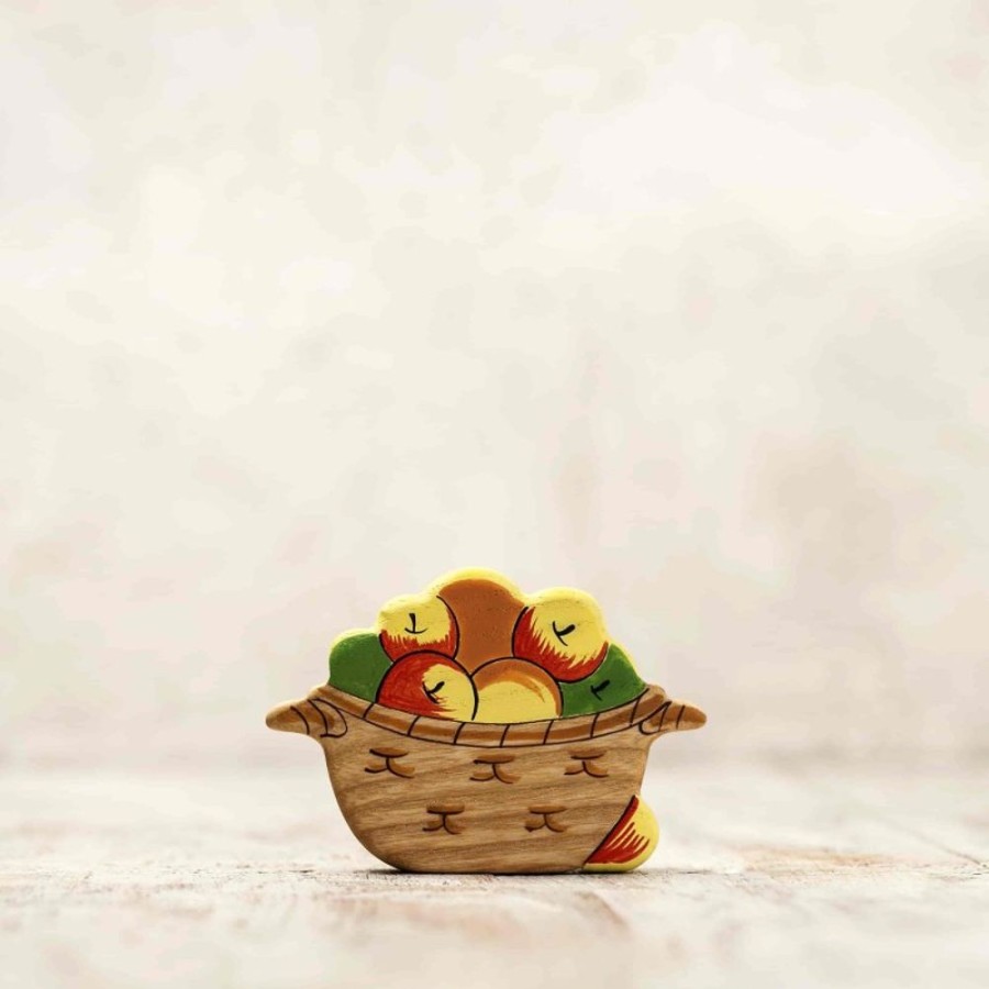 Toy Animals And Creatures Wooden Caterpillar | Wooden Apple Basket Toy-Eco-Friendly Pretend Play, Rustic Orchard Decor