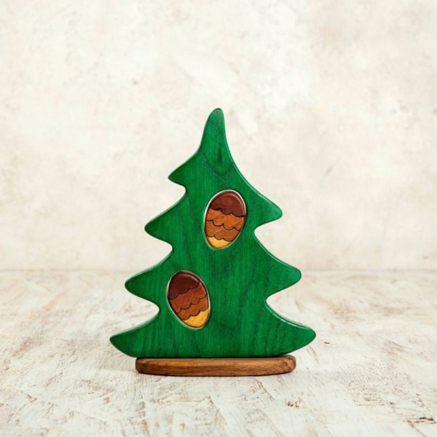 Tree Toys Wooden Caterpillar | Waldorf Pine Tree Puzzle With Cones