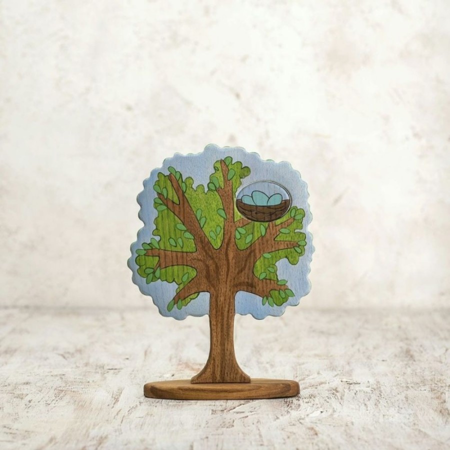 Tree Toys Wooden Caterpillar | Waldorf Spring Tree 2-Sided With Birds And Flowers