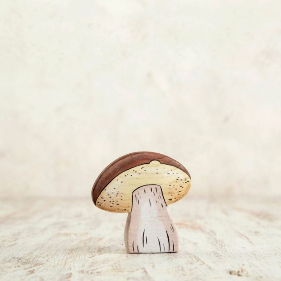 Toy Animals And Creatures Wooden Caterpillar | Wooden Mushroom With A Brown Cap