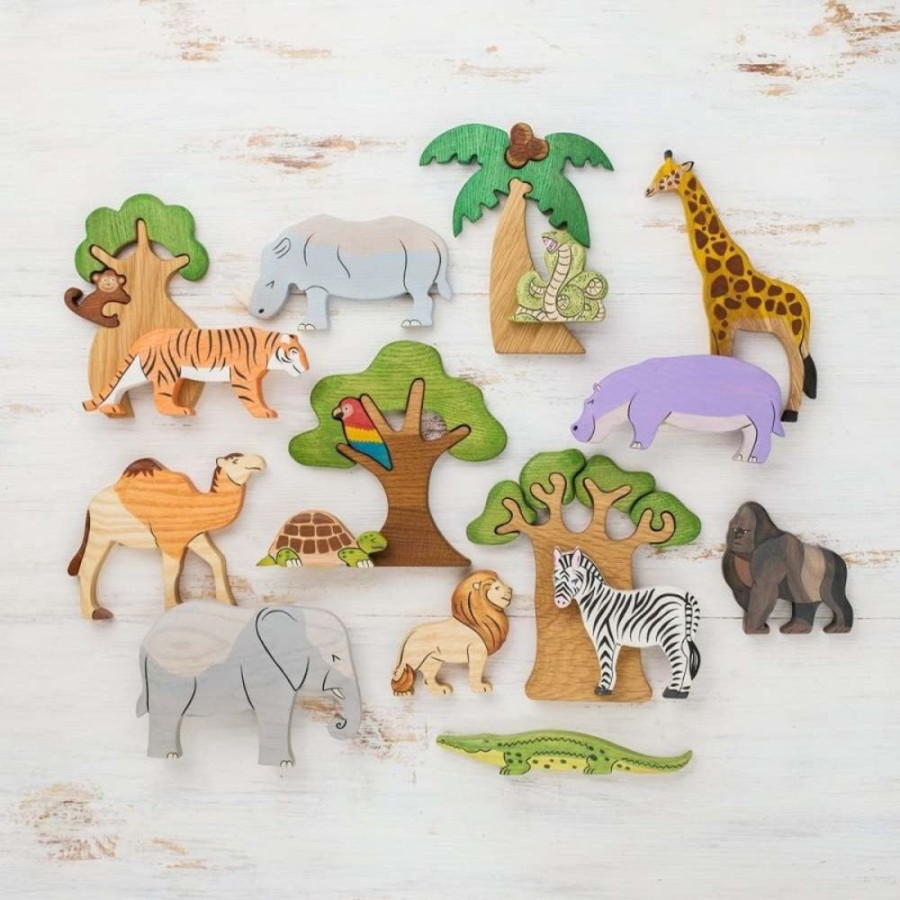 Toy Animals And Creatures Wooden Caterpillar | Wooden African Safari Animals Play Set