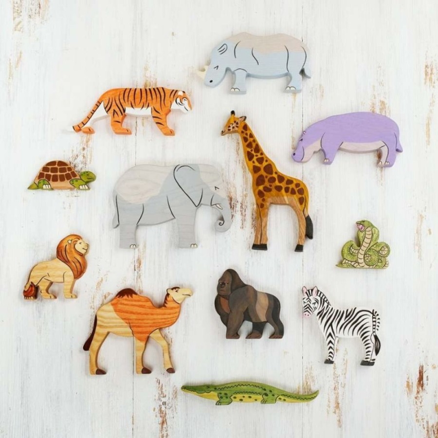 Toy Animals And Creatures Wooden Caterpillar | Wooden African Safari Animals Play Set